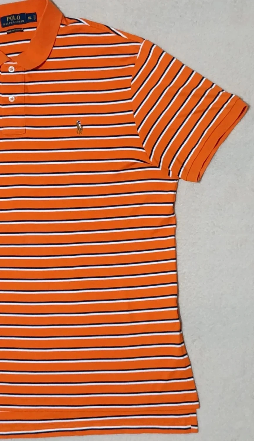 Polo Ralph Lauren Pima Soft Touch orange Rayures bleu blanc Taille XL – photo 6